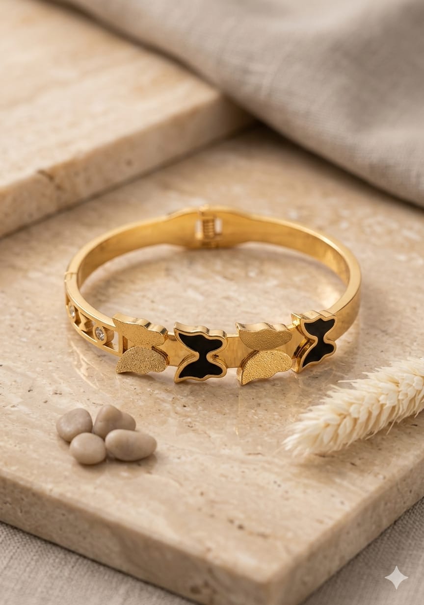 Noir Flutter - 4 Motif Enamel & Gold Butterfly Bracelet