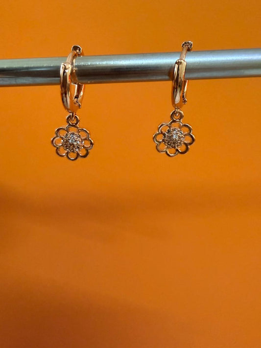 Rose-Gold Floral Charm Hoops