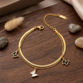 Elegant Double Layer Butterfly Charm Bracelet | 316L Stainless Steel Gold-Plated Adjustable Bracelet for Women