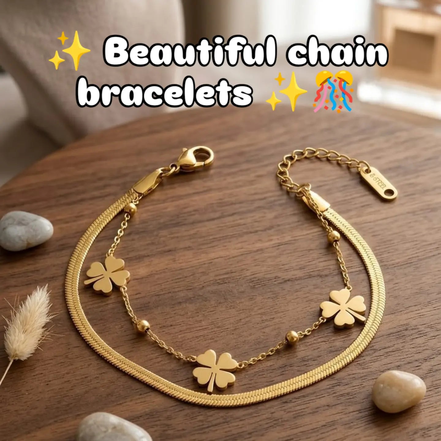 Lucky Clover Double Layer Gold-Plated Chain Bracelet for Women