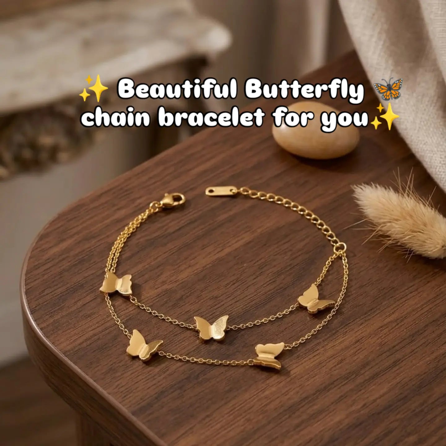 Elegant Gold Butterfly Charm Double Layer Chain Bracelet for Women