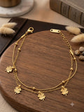 Lucky Four-Leaf Clover Gold-Plated Layered Chain Bracelet for Women