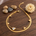 Elegant Double Layer Heart Charm Snake Chain Bracelet for Women