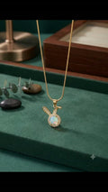 ✨ Opal Bunny Pendant Necklace – Minimalist Gold Charm