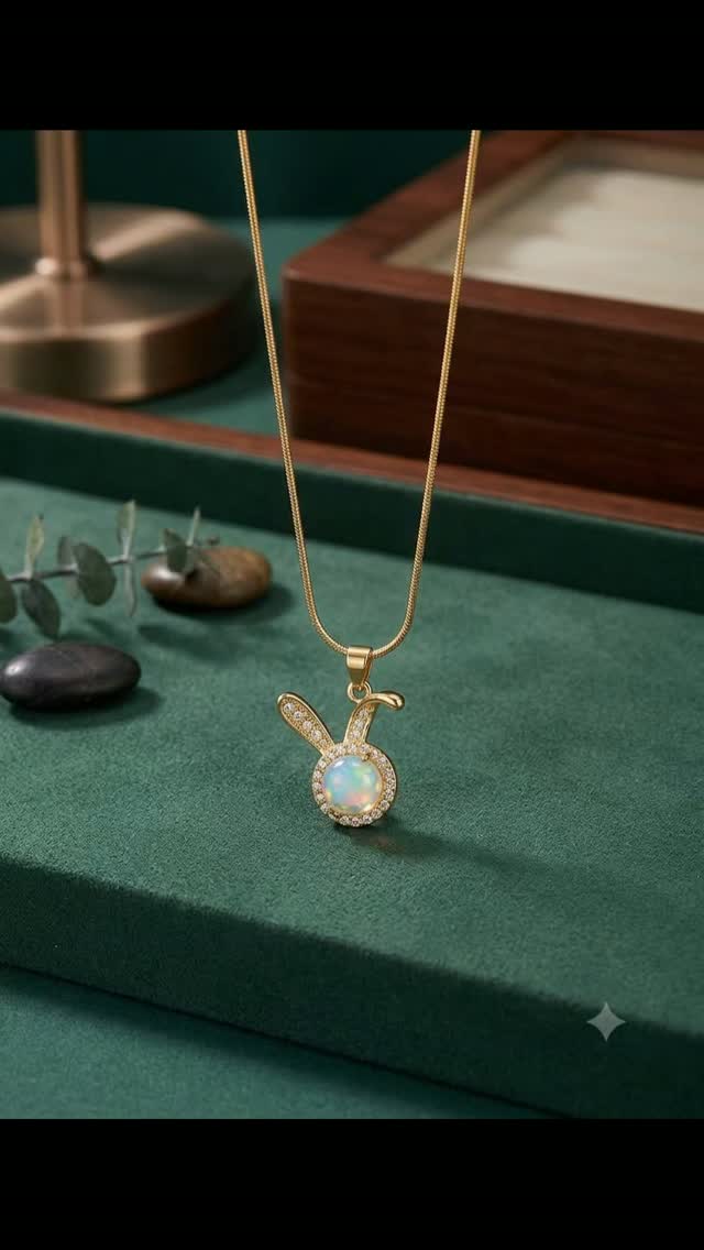 ✨ Opal Bunny Pendant Necklace – Minimalist Gold Charm