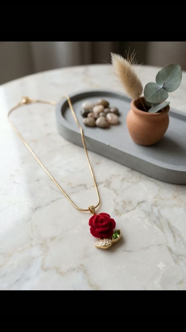 Elegant Red Rose Pendant Necklace | Gold-Plated Floral Chain for Women