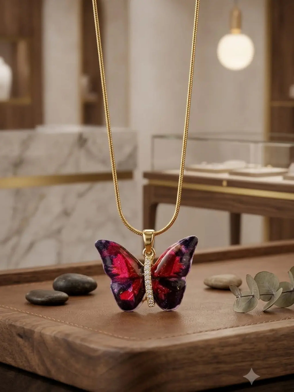 Aurora Butterfly Resin Pendant Necklace