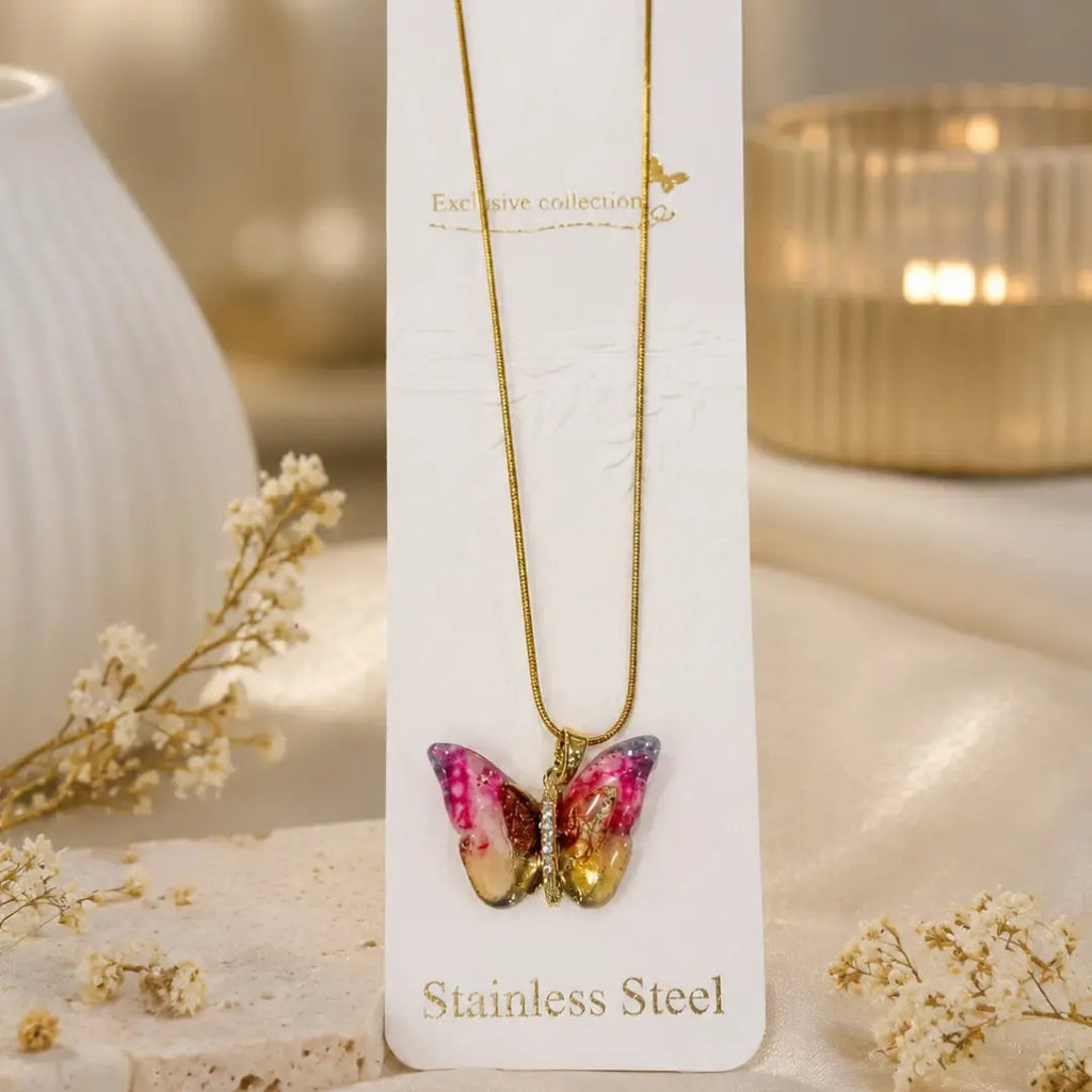 Aurora Butterfly Resin Pendant Necklace