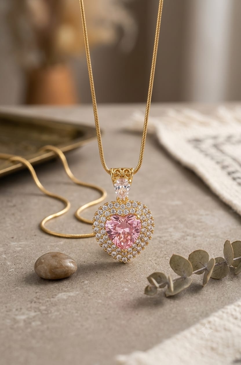Blush Heart Halo Pendant Necklace