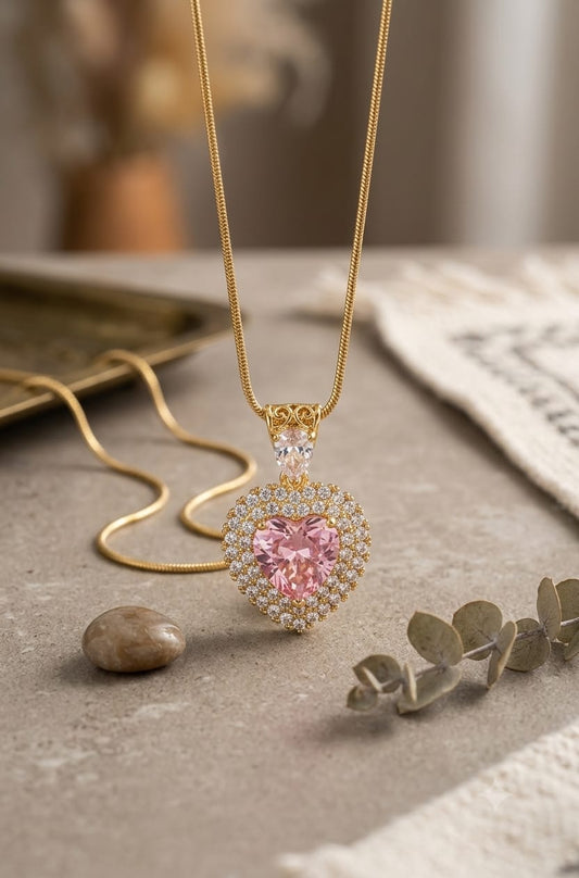 Blush Heart Halo Pendant Necklace