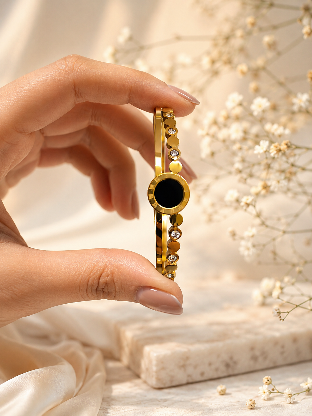 Luxury black-and-gold statement bracelet