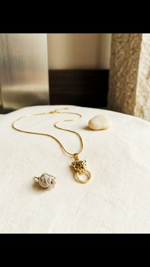 Golden Panther Charm Necklace