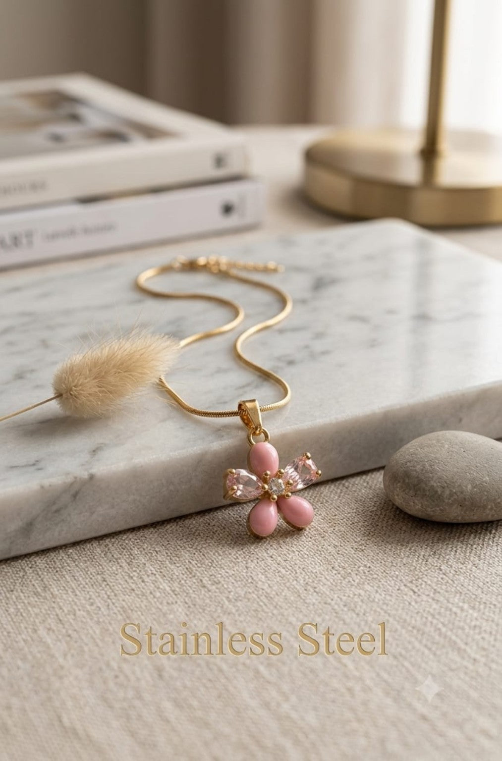 Pink Blossom Floral Pendant Necklace