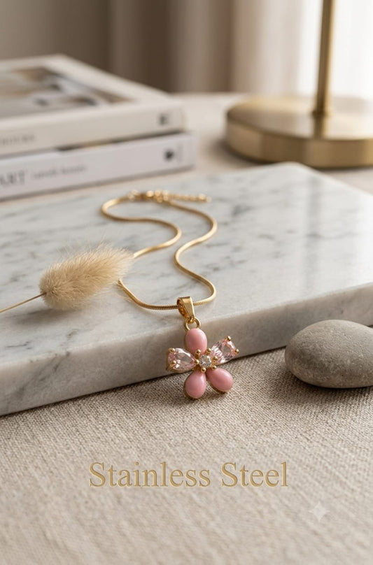 Pink Blossom Floral Pendant Necklace