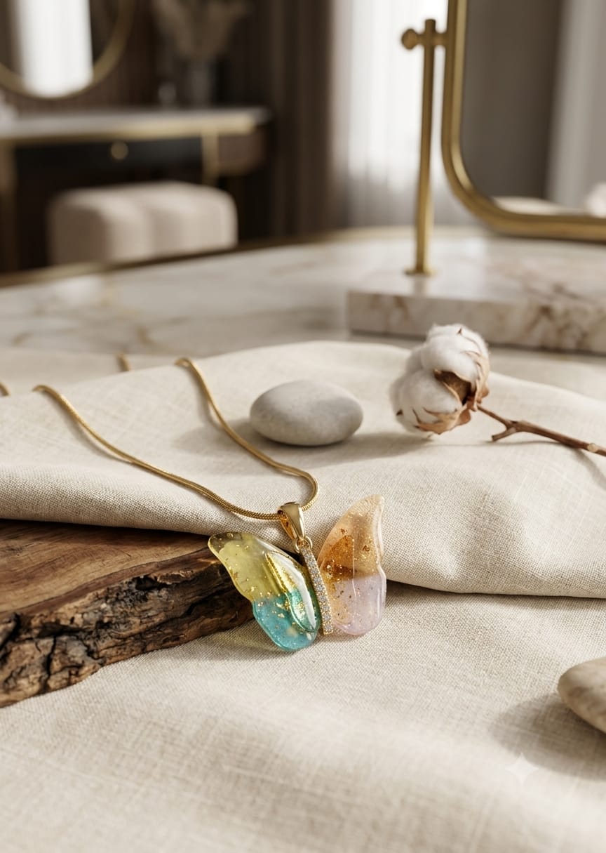 Aurora Butterfly Resin Pendant Necklace