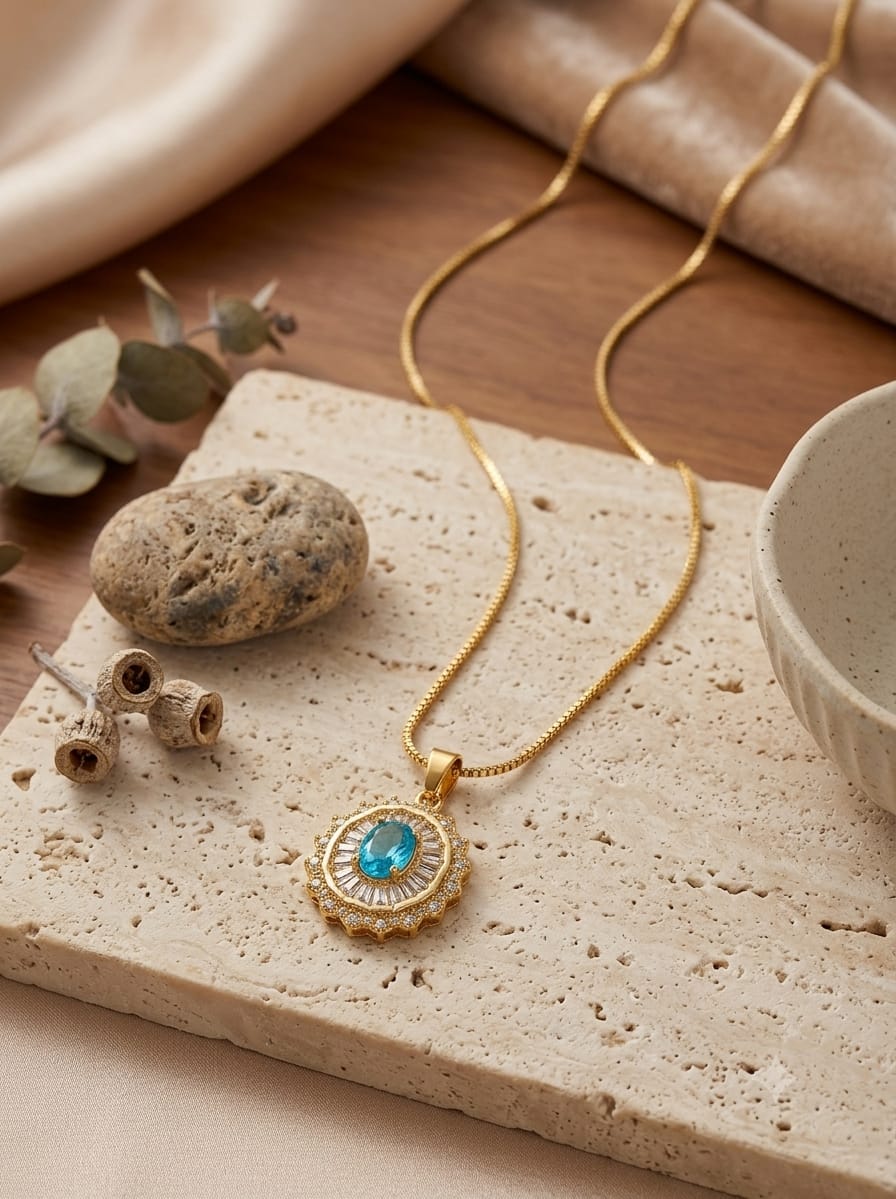 Azure Halo Crystal Pendant Necklace / Ocean Bloom Crystal Necklace
