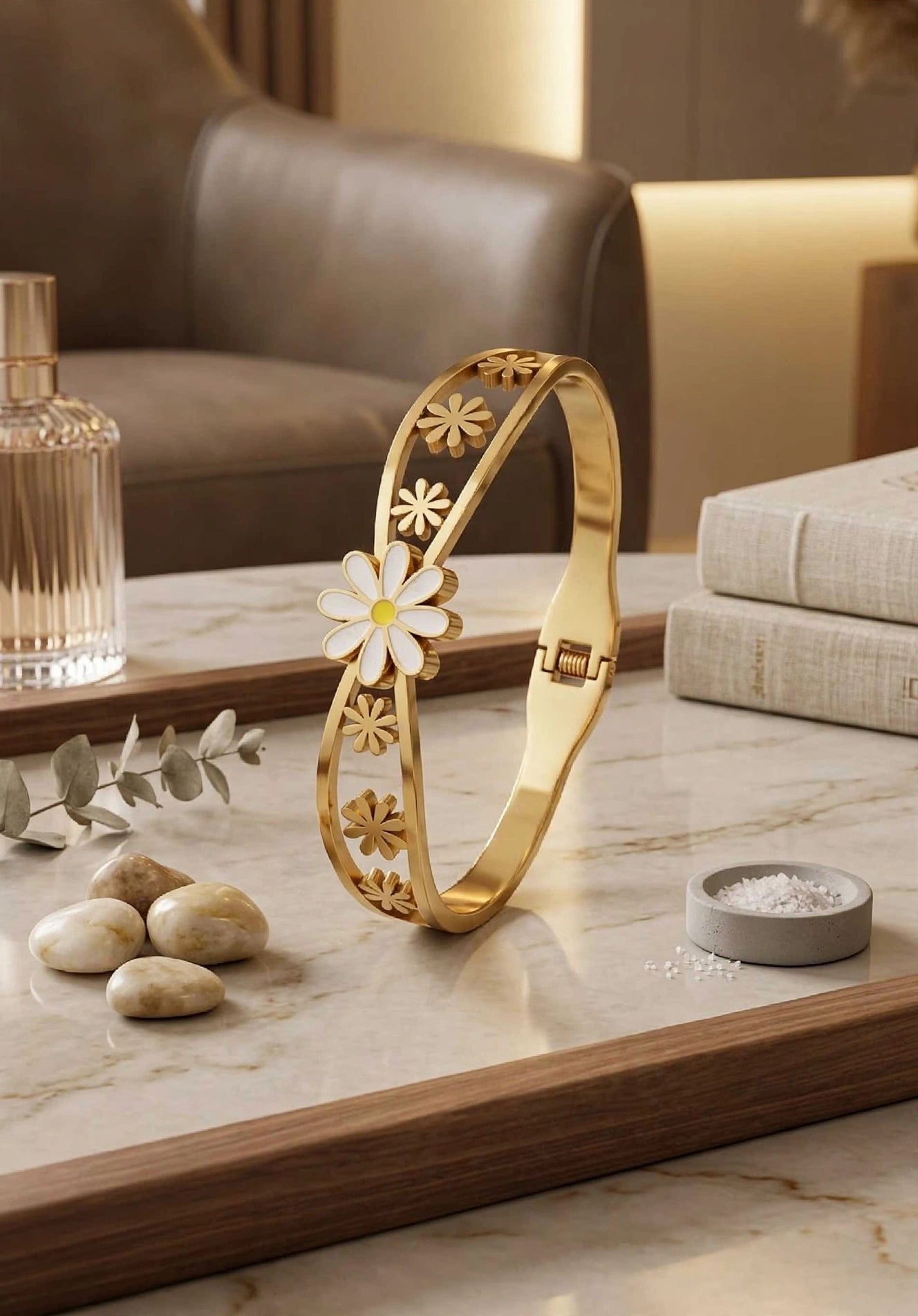 Daisy Bloom Gold Cuff Bracelet/ Bloom in Gold - Chic Daisy Cuff