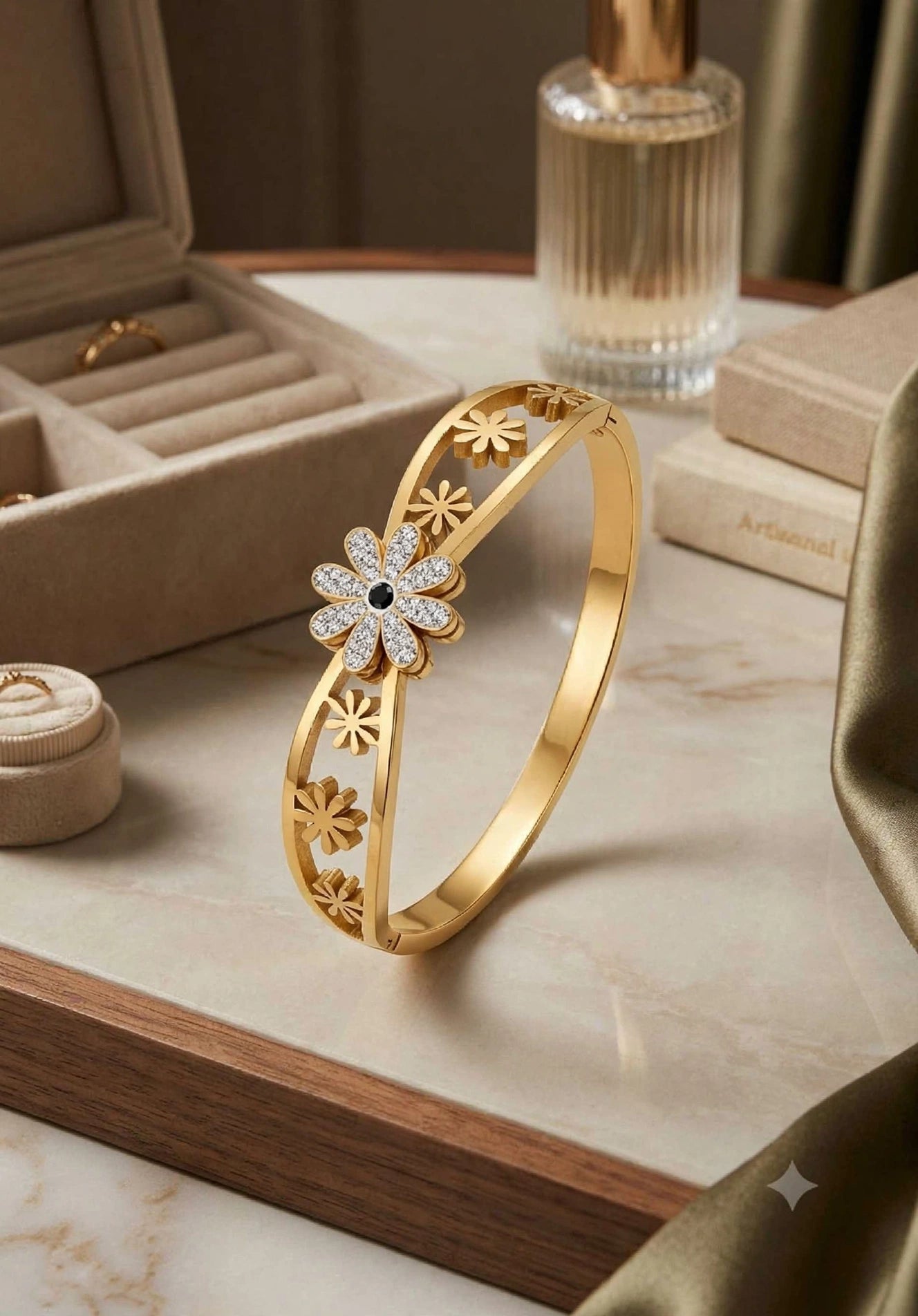 Flora Crystal Gold Bangle - Daisy Bloom