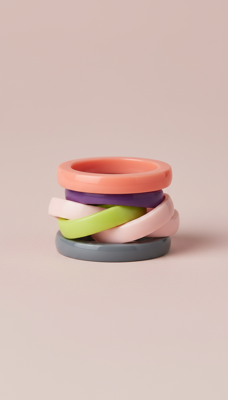Stackable acrylic rings set with color pops