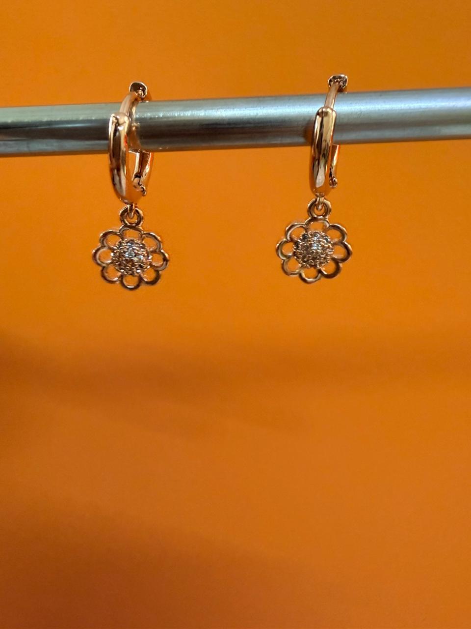 Rose-Gold Floral Charm Hoops