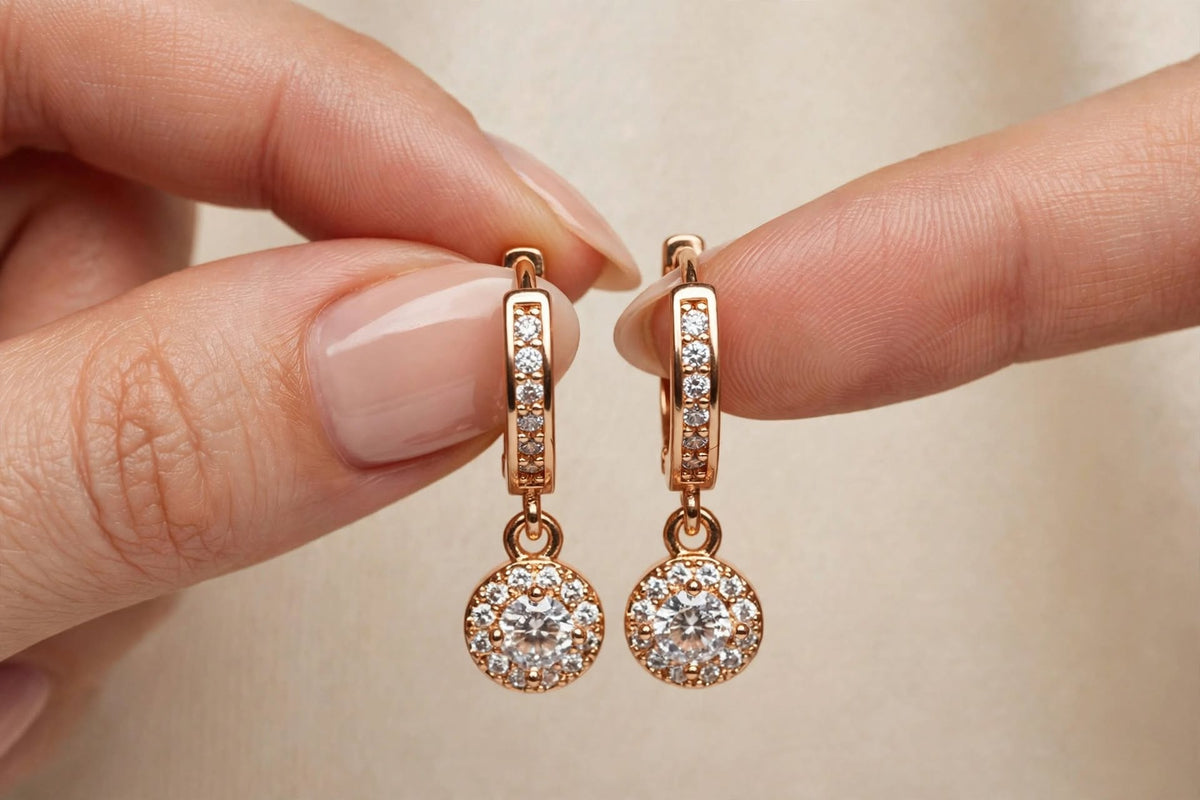 Luna Halo Drop Huggies - Rosegold Tarnish-Free | CZ