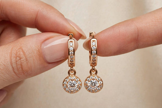 Luna Halo Drop Huggies - Rosegold Tarnish-Free | CZ