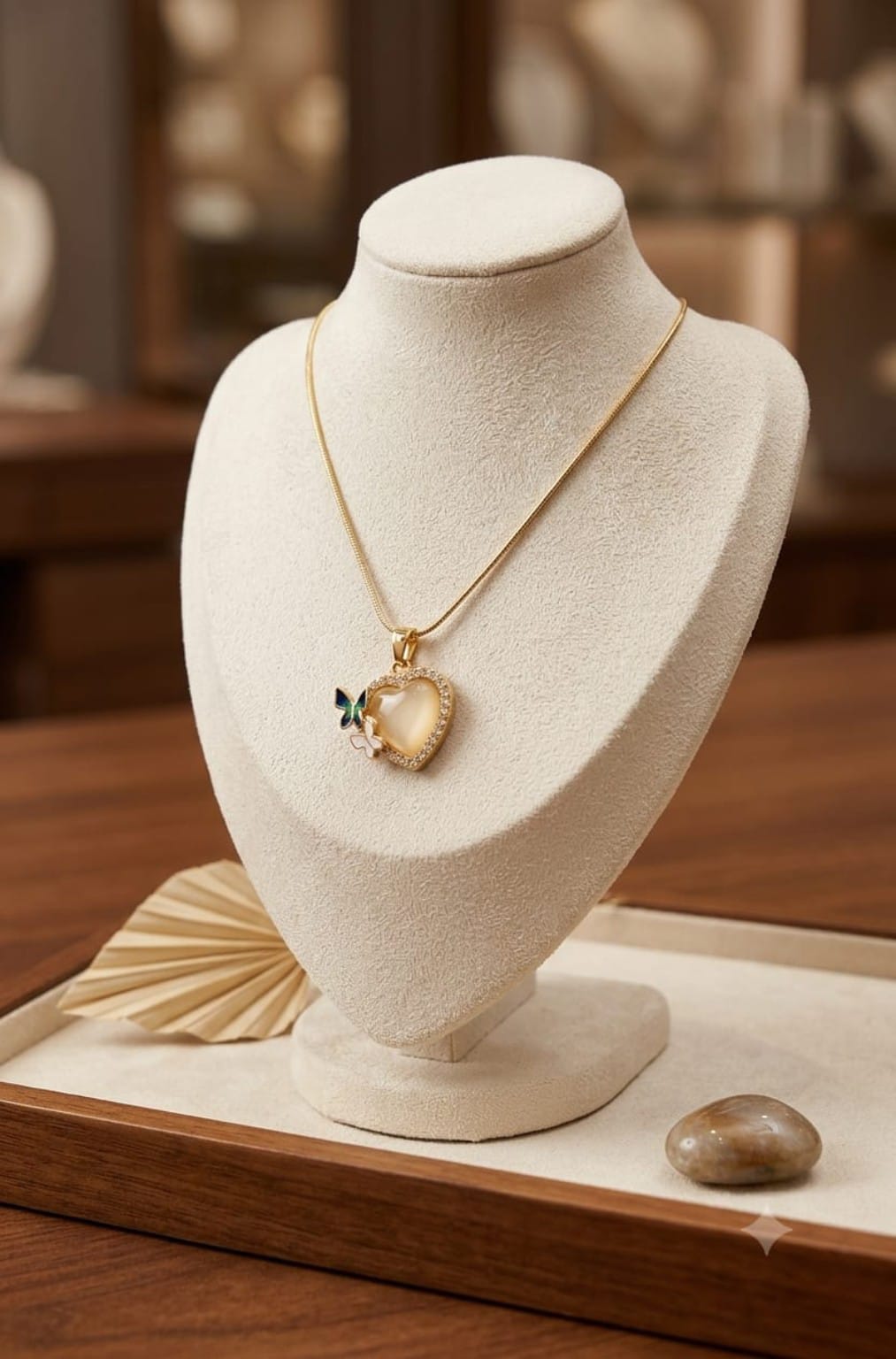 Butterfly Heart Pendant Necklace | 316L Stainless Steel Gold-Plated Chain | Elegant Everyday Jewelry for Women