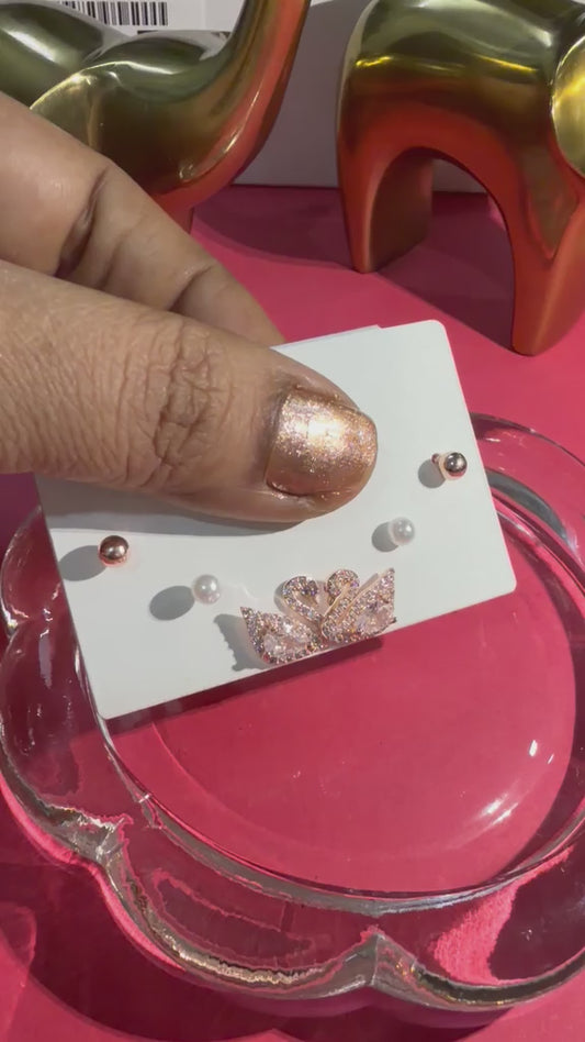 Rosé Swan Elegance - 3 in 1 Stud Earring Set | Rose Gold Plated