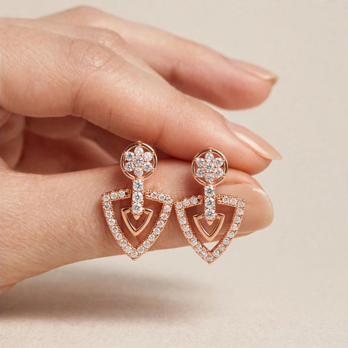 Aria Rose Gold Triangular Diamond Stud Earrings