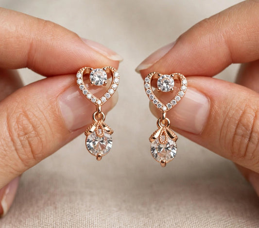 Amora Heart Drop Studs - Rosegold